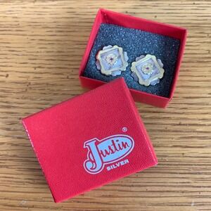 Justin Silver Mexico Two Tone Sterling Gold Ruby Floral Post Earrings Vintage